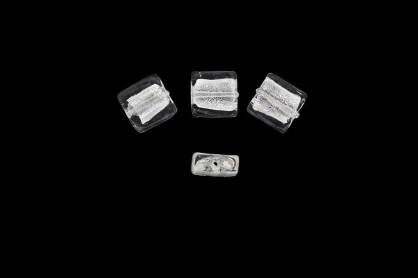 GLASS BEADS - MURANO STYLE - SQUARE WITH SILVER FILLING - 15х15х7mm WHITE - 100pcs. Hole:1.5mm