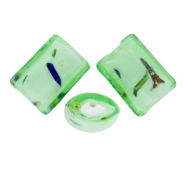 GLASS BEADS - MURANO STYLE - FLAT CYLINDER WITH WHITE FILLING AND SPOTS - 29х22х12mm RESEDA AND COLORFUL - 30pcs. Hole:1.5mm