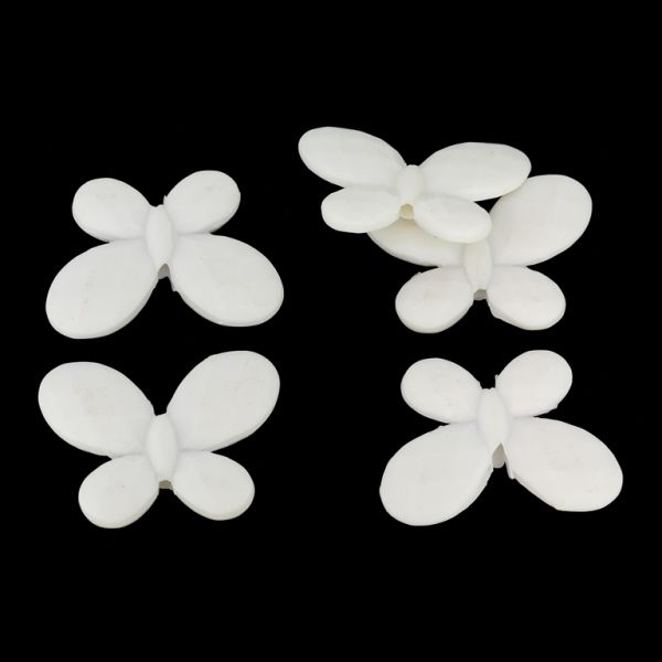 OPAQUE MATTE PLASTIC BEADS - BUTTERFLY 03 - FACETED - 22.5x30x5mm WHITE - PACKAGE 500g  Hole-2.0mm (360pcs.)