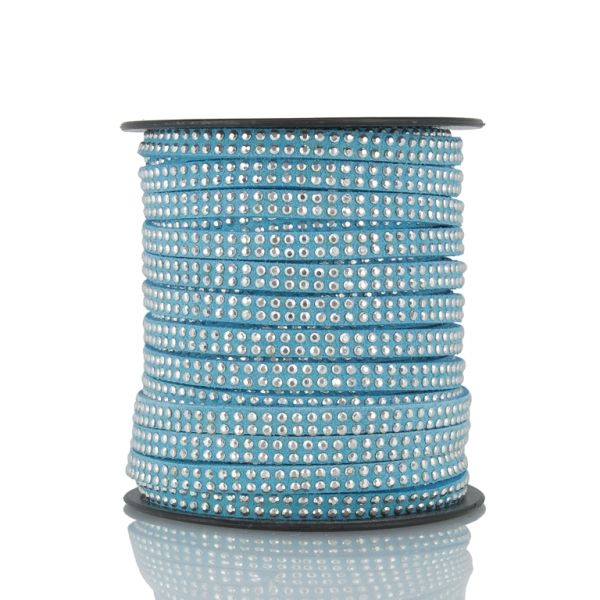 SUEDE CORD FAUX - SILVER STUDDED 2 LINES - 5mm BLUE PETROLEUM (LIGHT) 1081 - 18meters