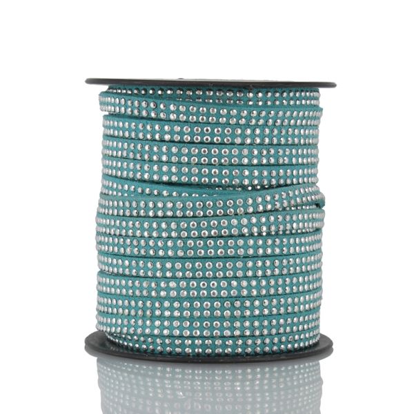 SUEDE CORD FAUX - SILVER STUDDED 2 LINES - 5mm TURQUOISE 1143 - 18meters
