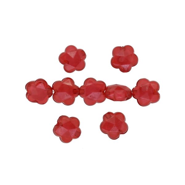 ACRYLIC BEADS BEAD IN BEAD - FLOWERS 12 FACETED - 13x7mm RED - PACKAGE 500g Hole-2.5mm (750pcs.)