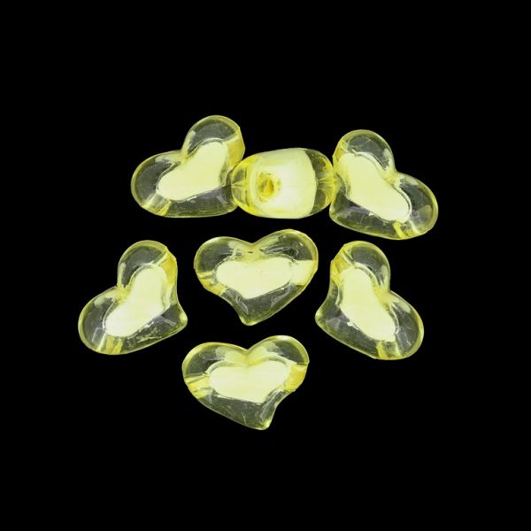 ACRYLIC BEADS BEAD IN BEAD - HEART 11 - 21x15x12mm YELLOW - 50g Hole-3.0mm (25pcs.)