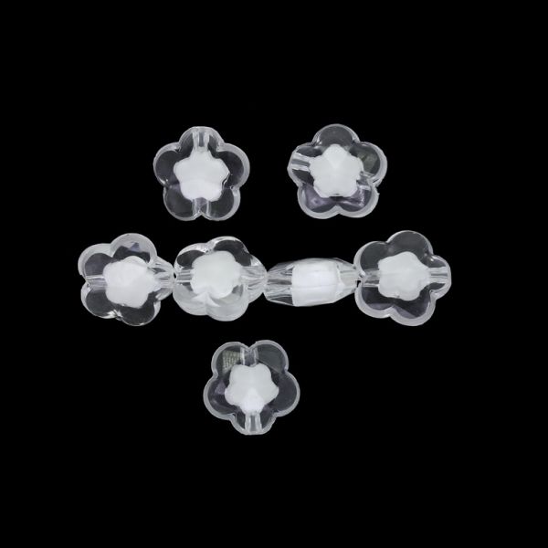 ACRYLIC BEADS BEAD IN BEAD - FLOWERS 12 FACETED - 15.5x8mm WHITE - 50g Hole-2.5mm (48pcs.)