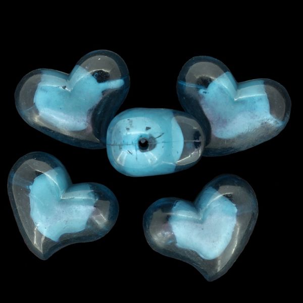 ACRYLIC BEADS BEAD IN BEAD - HEART 11 - 35x28x20mm TURQUOISE - 50g Hole-3.8mm (5pcs.)