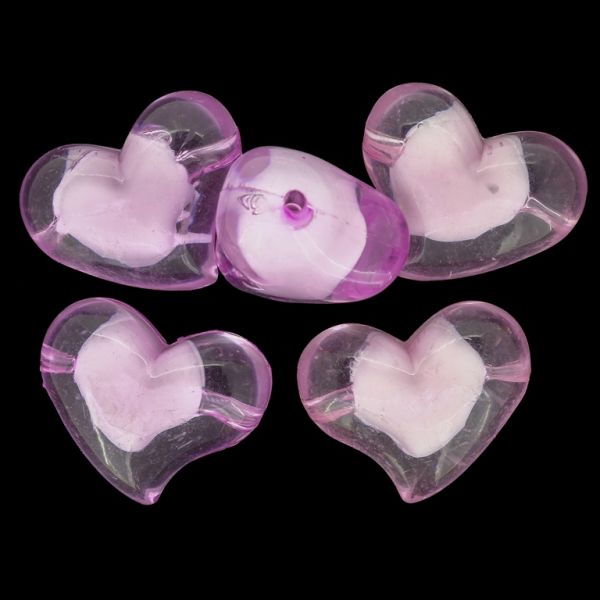 ACRYLIC BEADS BEAD IN BEAD - HEART 11 - 35x28x20mm CYCLAMEN PURPLE - 50g Hole-3.8mm (5pcs.)