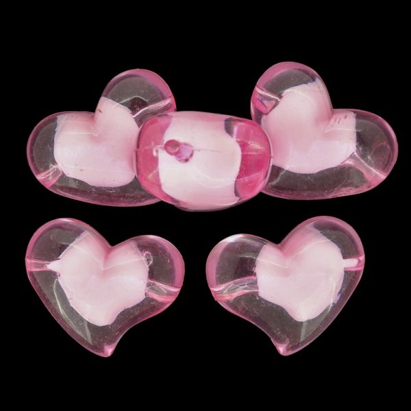 ACRYLIC BEADS BEAD IN BEAD - HEART 11 - 35x28x20mm PINK - 50g Hole-3.8mm (5pcs.)
