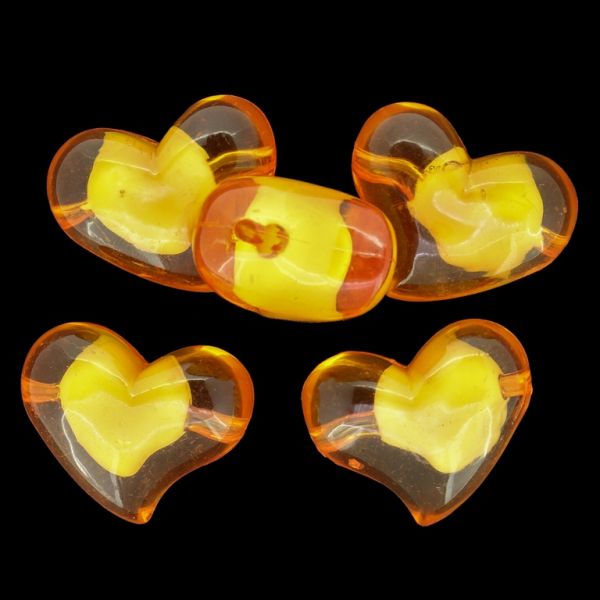 ACRYLIC BEADS BEAD IN BEAD - HEART 11 - 35x28x20mm ORANGE - 50g Hole-3.8mm (5pcs.)