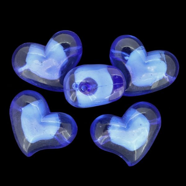 ACRYLIC BEADS BEAD IN BEAD - HEART 11 - 35x28x20mm BLUE (DARK) - 50g Hole-3.8mm (5pcs.)