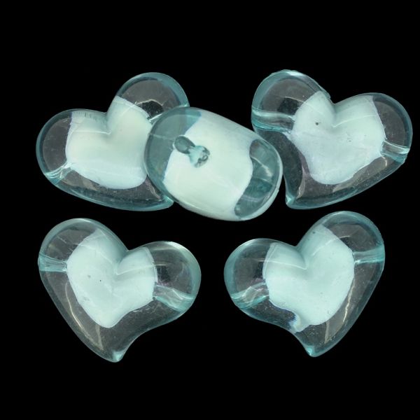 ACRYLIC BEADS BEAD IN BEAD - HEART 11 - 35x28x20mm TURQUOISEgREEN (LIGHT) - 50g Hole-3.8mm (5pcs.)