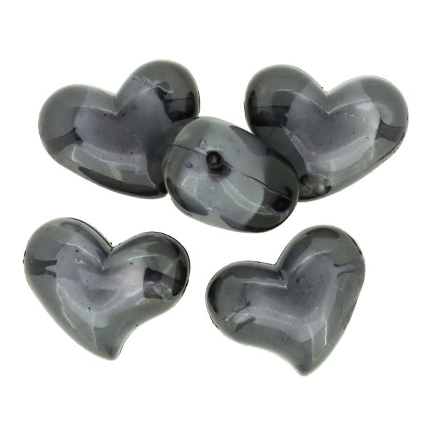 ACRYLIC BEADS BEAD IN BEAD - HEART 11 - 35x28x20mm BLACK - 50g Hole-3.8mm (5pcs.)