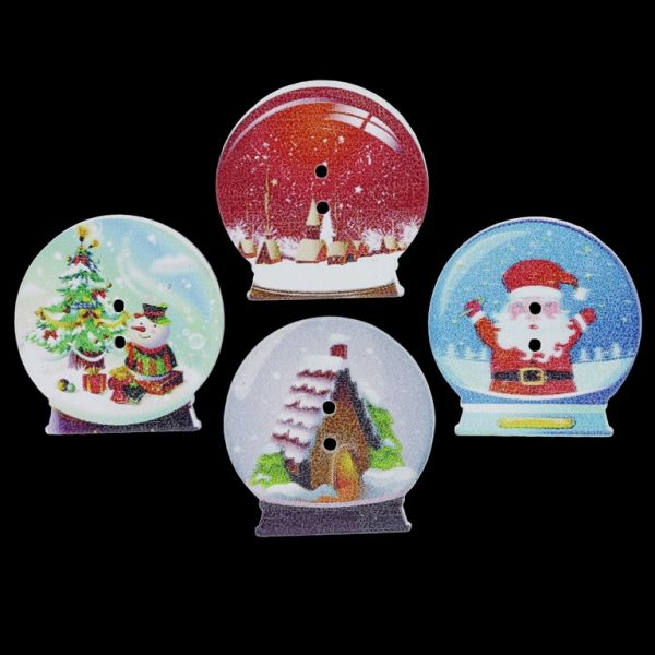 WOODEN FIGURES - CHRISTMAS - BUTTON TYPE - SNOW GLOBE 01 - 29x30x2mm MIX - 10 pcs. Hole-2.0mm