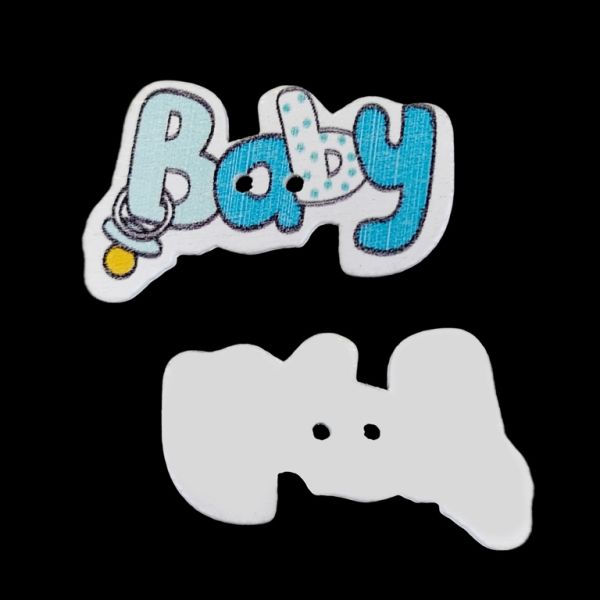 ДЪРВЕНИ ФИГУРКИ - ТИП КОПЧЕ - БЕБЕШКИ - НАДПИС BABY 01 - 36х22х2мм МИКС - 10 бр. Отвор-2х2.0мм