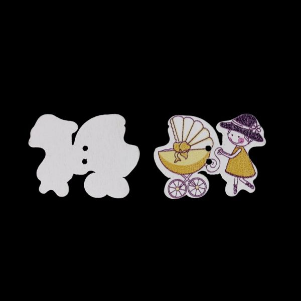 ДЪРВЕНИ ФИГУРКИ - ТИП КОПЧЕ - БЕБЕШКИ - ДАМА С КОЛИЧКА 01 - 34х26х2мм МИКС - 10 бр. Отвор-2х2.0мм