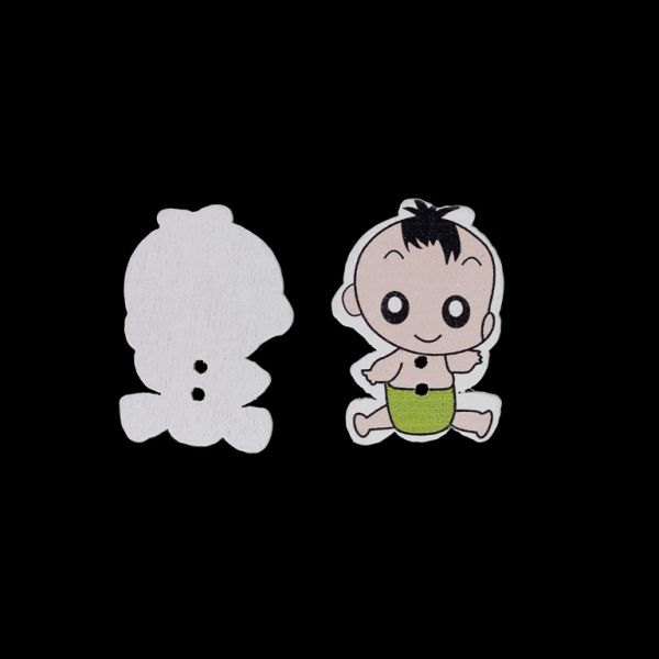 ДЪРВЕНИ ФИГУРКИ - ТИП КОПЧЕ - БЕБЕШКИ - БЕБЕ 03 - 24х34х2мм МИКС - 10 бр. Отвор-2х2.0мм