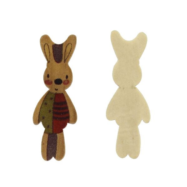 WOODEN BEADS FOR ADHESION - BUNNY 03 - 36x12x3mm - GREEN AND RED - 200 pcs.