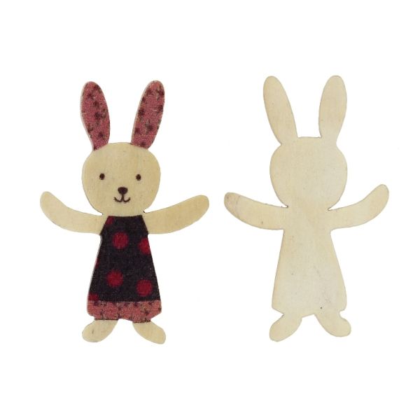 WOODEN BEADS FOR ADHESION - BUNNY 04 - 33x21x3mm - BLACK - 200 pcs.