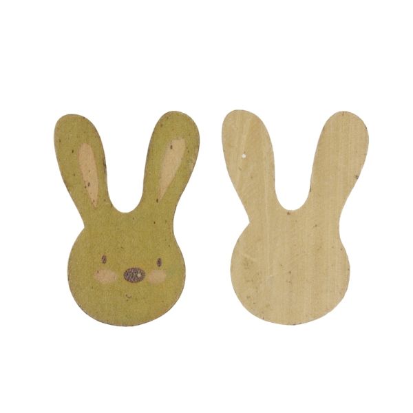 WOODEN BEADS FOR ADHESION - BUNNY 08 HEAD - 40x27x3mm YELLOW - 10 pcs.