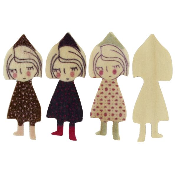 WOODEN BEADS FOR ADHESION - GIRL 02 - 35x13x3mm - MIX DRESSES - 200 pcs.