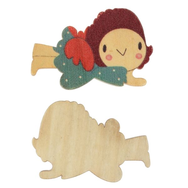 WOODEN BEADS FOR ADHESION - GIRL 12 - 42x27x4mm GREEN - 100 pcs.