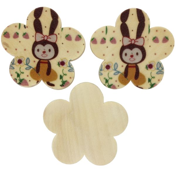WOODEN BEADS FOR ADHESION - FLOWERS - 42x5mm BUNNY BROWN - 50 pcs.