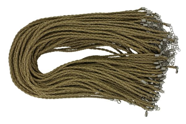 ВРЪЗКА СЪС ЗАКОПЧАЛКА - ПЛЕТЕНА КОЖА 3мм - КОЛИЕ - 45+5см БЕЖОВО Т. 08 - ПАКЕТ 100 бр.