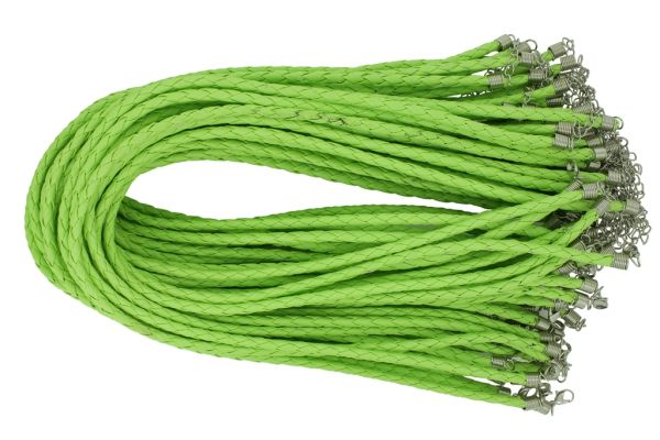 ВРЪЗКА СЪС ЗАКОПЧАЛКА - ПЛЕТЕНА КОЖА 5мм - КОЛИЕ - 45+5см ЗЕЛЕНО СВ. 31 - ПАКЕТ 50 бр.