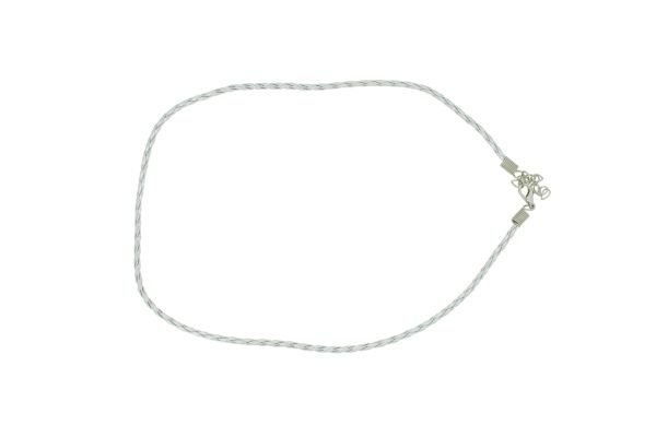 NECKLACE WITH CLASP - BRAIDED LEATHER 3mm - NECKLACE - 45+5cm SILVER 02 - 1pc.