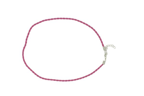 NECKLACE WITH CLASP - BRAIDED LEATHER 3mm - NECKLACE - 45+5cm CYCLAMEN 14 - 1pc.