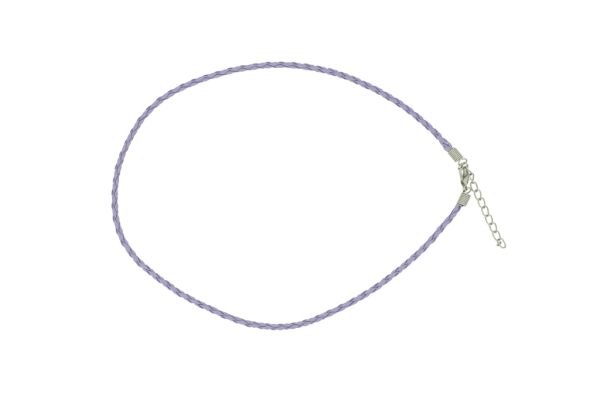 NECKLACE WITH CLASP - BRAIDED LEATHER 3mm - NECKLACE - 45+5cm PURPLE (LIGHT) 18 - 1pc.