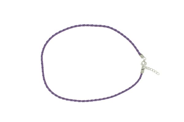 NECKLACE WITH CLASP - BRAIDED LEATHER 3mm - NECKLACE - 45+5cm PURPLE 19 - 1pc.