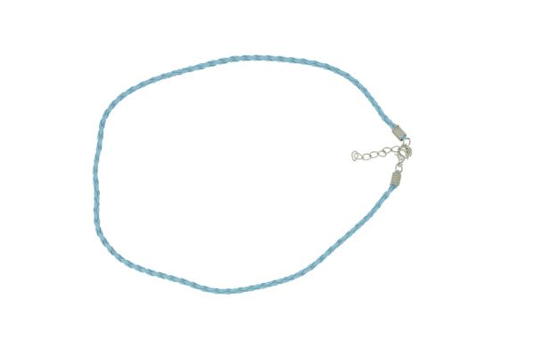 NECKLACE WITH CLASP - BRAIDED LEATHER 3mm - NECKLACE - 45+5cm BLUE (LIGHT) 22 - 1pc.