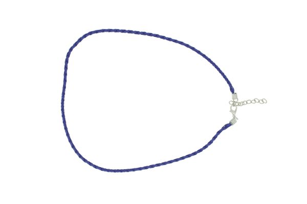 NECKLACE WITH CLASP - BRAIDED LEATHER 3mm - NECKLACE - 45+5cm BLUE (DARK) 24 - 1pc.