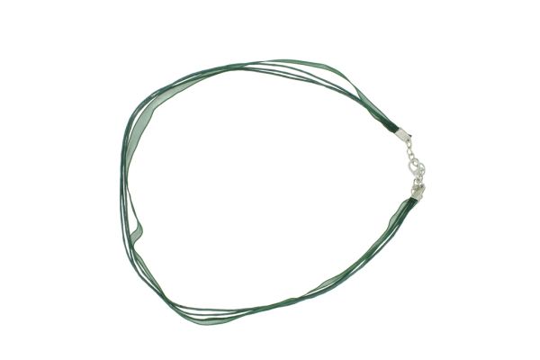 NECKLACE WITH CLASP - THREAD AND ORGANZA - NECKLACE - 43+4cm TURQUOISE GREEN 271 - 1pc.