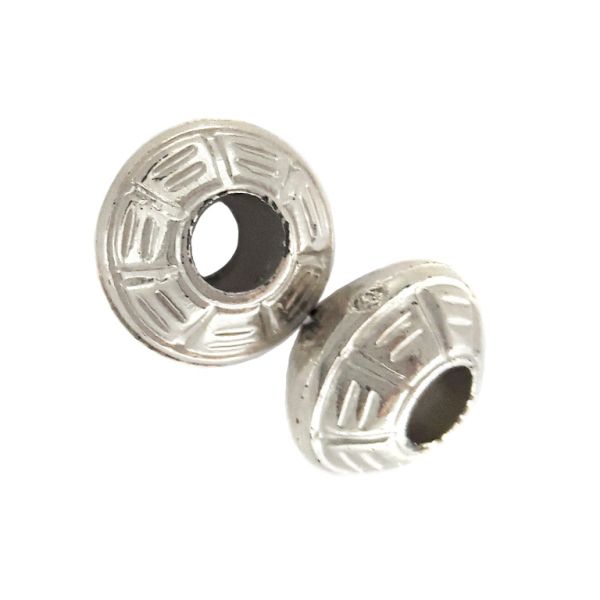 METAL PLATED PLASTIC / CCB BEADS - BALL FLAT RELIEF 01 - 6.5x10mm NICKEL - PACKAGE 500g Hole-4.0mm (1770pcs.)
