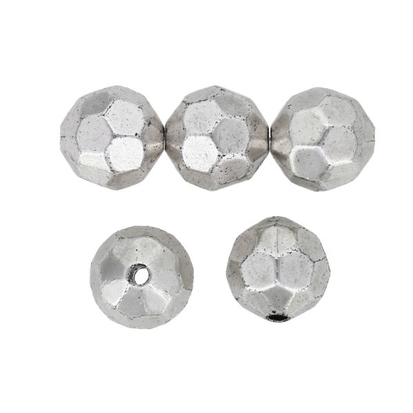 METAL PLATED PLASTIC / CCB BEADS - FOOTBALL 02 - 14mm SILVER - PACKAGE 500g Hole-2.5mm (350pcs.)