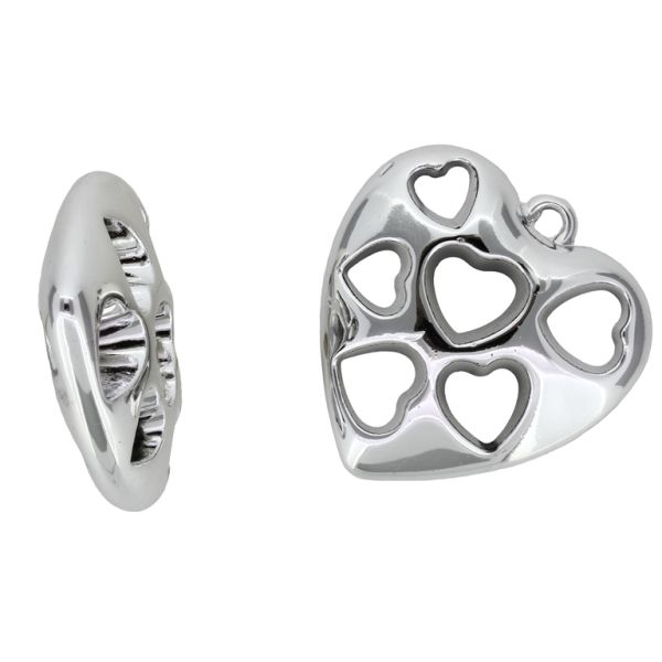 METAL PLATED PLASTIC / CCB PENDANTS - HEART WITH HEARTS - 45x46x15mm NICKEL 02 - PACKAGE 500g Hole-3.8mm (51pcs.)