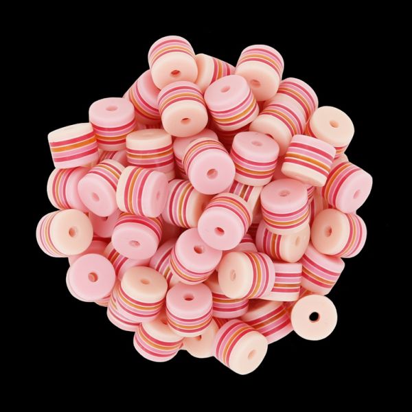 RESIN PLASTIC BEADS - CYLINDER RESIN STRIPE BEADS - 6x8mm PINK WITH MIX PINK - 50pcs. Hole-2.0mm