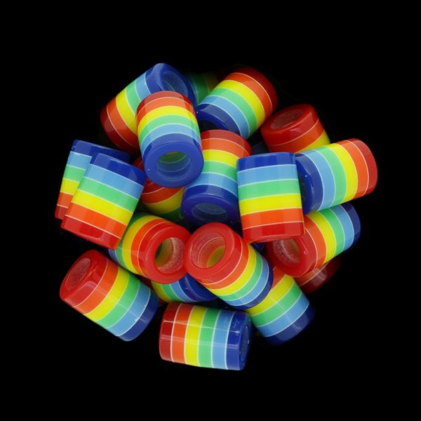 RESIN PLASTIC BEADS - CYLINDER RESIN STRIPE BEADS - 14x10mm RAINBOW - 20pcs. Hole-6.0mm