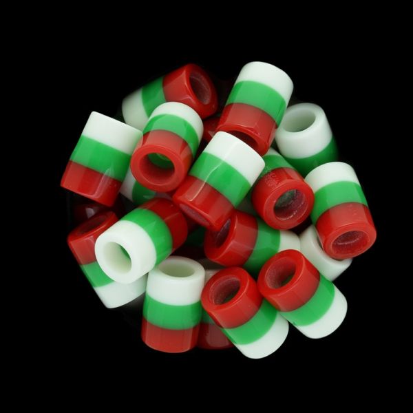 RESIN PLASTIC BEADS - CYLINDER RESIN STRIPE BEADS - 14x10mm TRICOLOR 02 - 20pcs. Hole-6.0mm