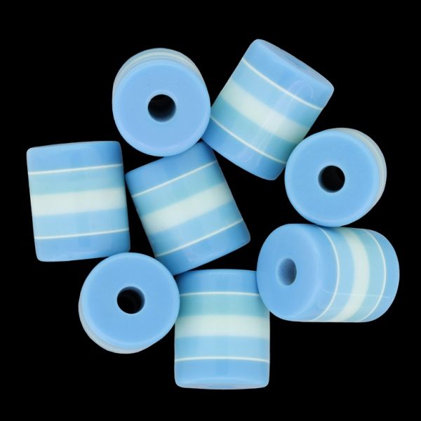RESIN PLASTIC BEADS - CYLINDER RESIN STRIPE BEADS - 18x15mm BLUE WITH BLUE (LIGHT) STRIPE - 5pcs. Hole-4.3mm