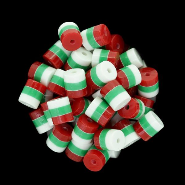 RESIN PLASTIC BEADS - CYLINDER RESIN STRIPE BEADS - 9x8mm TRICOLOR 02 - 50pcs. Hole-2.0mm