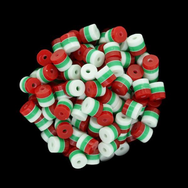 RESIN PLASTIC BEADS - CYLINDER RESIN STRIPE BEADS - 5.5x6mm TRICOLOR 02 - 50pcs. Hole-1.8mm