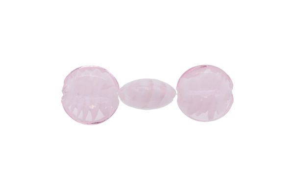 GLASS BEADS - MURANO STYLE - BONIBON WITH SPIRAL FILLING - 20х10mm PINK (LIGHT) AND WHITE - 20pcs. Hole:1.5mm