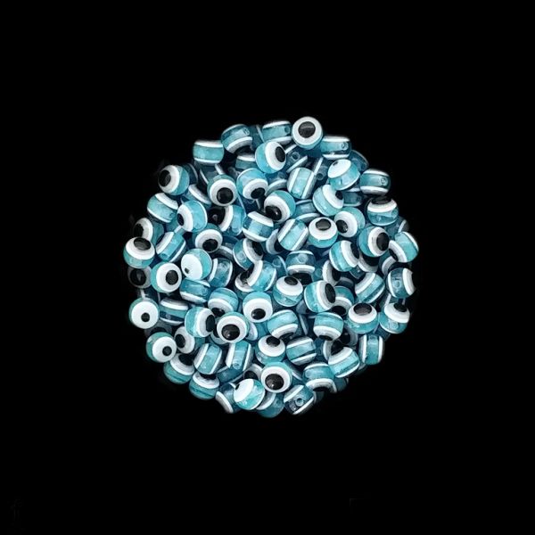 RESIN PLASTIC BEADS - BALL WITH EVIL EYE - 6mm BLUE (LIGHT) - PACKAGE 1000pcs. Hole:1.5mm