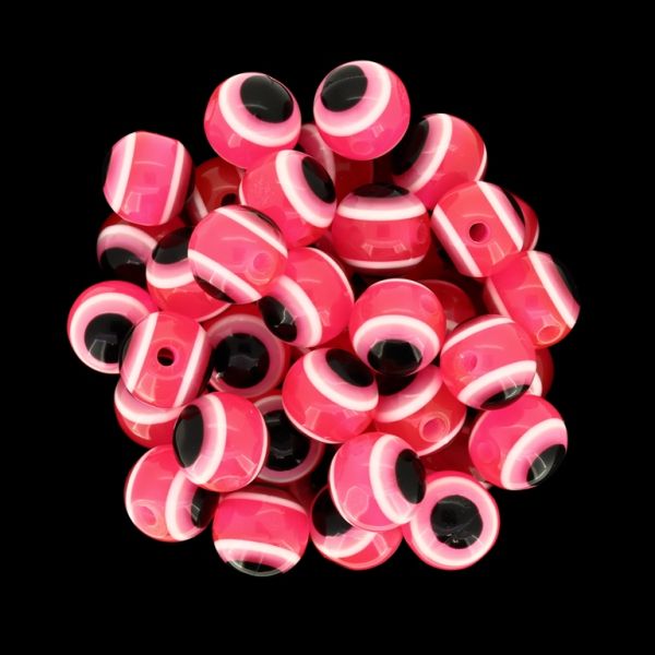 RESIN PLASTIC BEADS - BALL WITH EVIL EYE - 10mm CYCLAMEN - PACKAGE 1000pcs. Hole:2.0mm