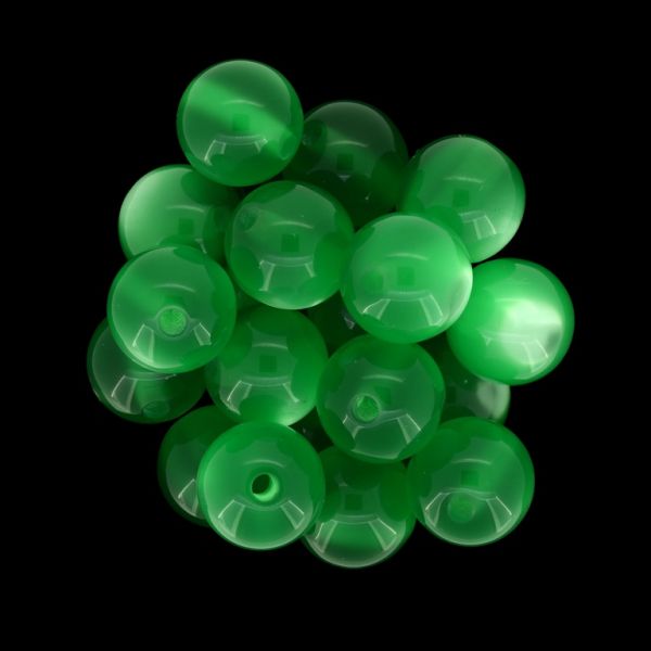 RESIN PLASTIC BEADS - CAT'S EYE - BALL - 14mm GREEN - PACKAGE 250pcs. Hole-2.5mm