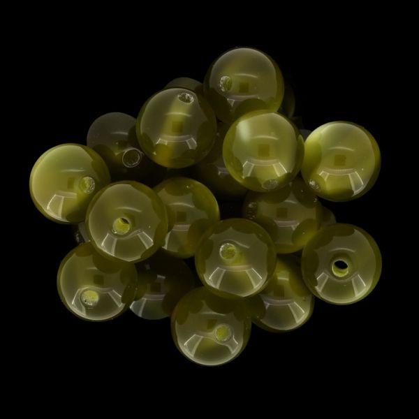 RESIN PLASTIC BEADS - CAT'S EYE - BALL - 14mm GREEN MILITARY 02 - PACKAGE 250pcs. Hole-2.5mm