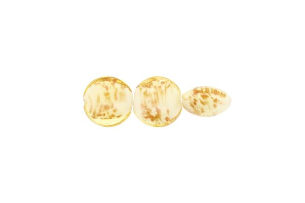 GLASS BEADS - MURANO STYLE - BONIBON WITH WHITE FILLING AND GOLDEN SPRAYS - 20х10mm AMBER AND GOLD - 20pcs. Hole:1.5mm