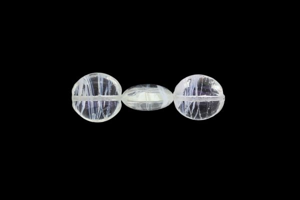 GLASS BEADS - MURANO STYLE - BONIBON WITH STRIPES 03 - TRANSPARENT - 20х10mm WHITE - 20pcs. Hole:1.5mm